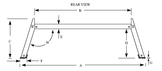 Dimensions for service body ladder racks - Utility  Rig - end view